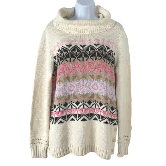 Talbots Turtleneck Sweater Medium Fair Isle Snowflake Cotton Blend NWT FS-1269 - Picture 3 of 10